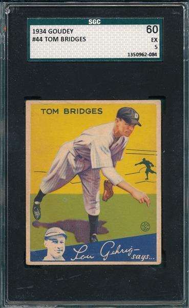1934 Goudey #44 Tom Bridges SGC 60