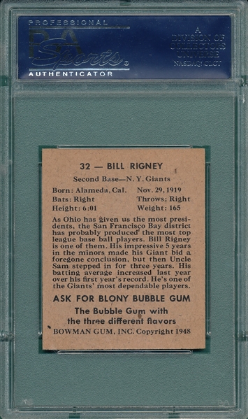 1948 Bowman #32 Bill Rigney PSA 8