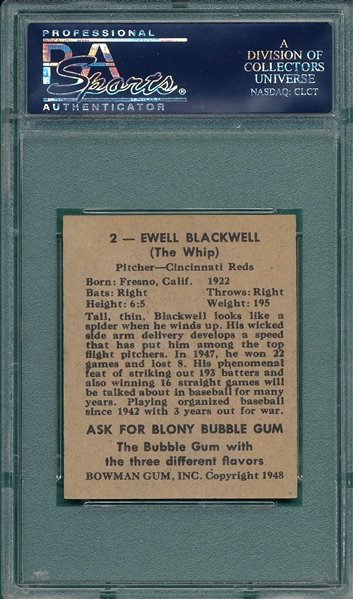 1948 Bowman #2 Ewell Blackwell PSA 7 