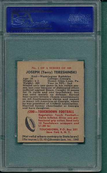 1948 Bowman FB #1 Joe Tereshinski PSA 7