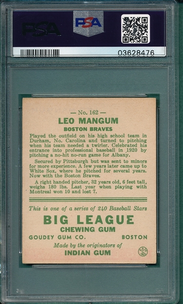 1933 Goudey #162 Leo Mangum PSA 7