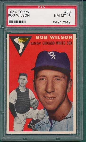 1954 Topps #58 Bob Wilson PSA 8