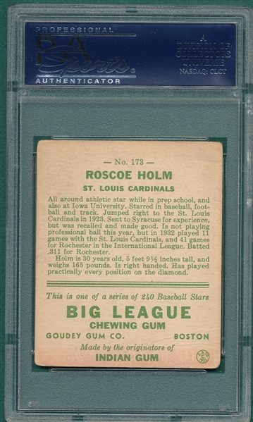 1933 Goudey #173 Roscoe Holm PSA 2