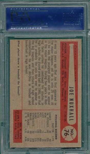 1954 Bowman #76 Joe Nuxhall PSA 8