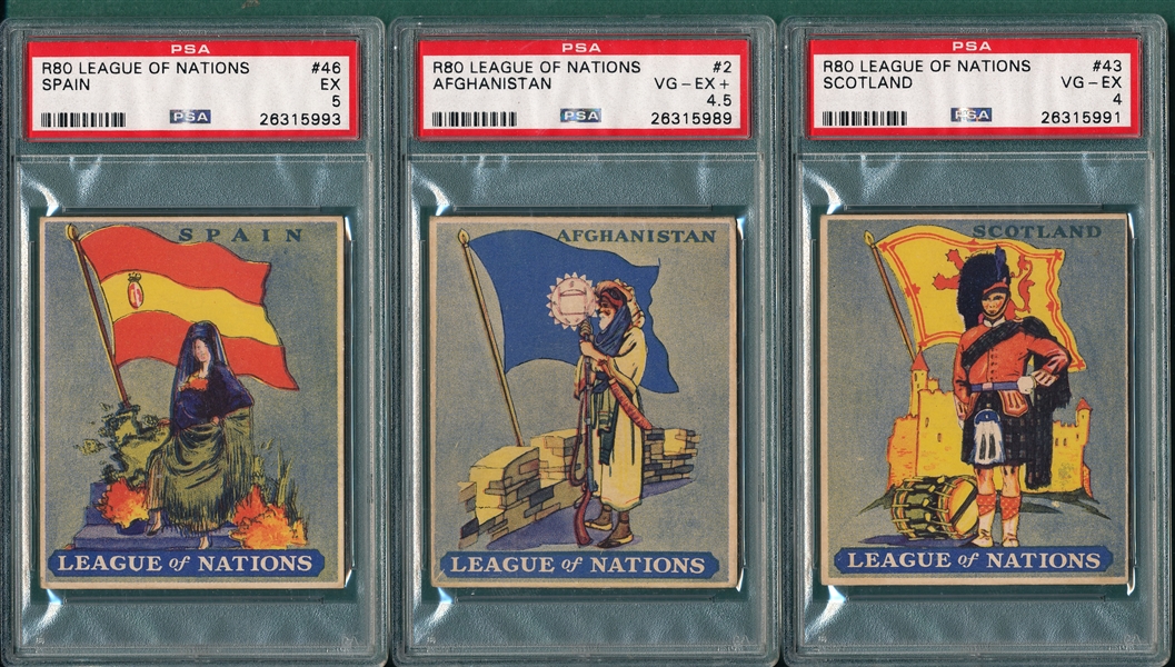 1934 R80 League of Nations, Lot of (7) W/ #18 Equador PSA