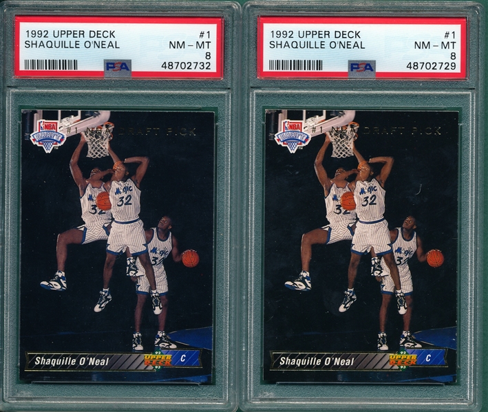 1992 Upper Deck #1 Shaquille O'Neal, Lot of (2) PSA 8 *Rookie*