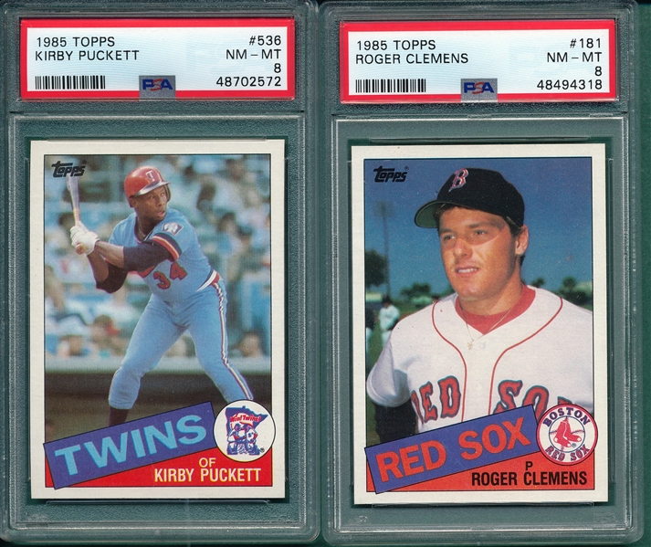 1985 Topps #181 Clemens & #536 Puckett, Lot of (2) PSA 8 *Rookies*