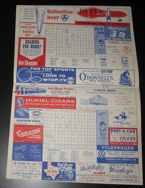 1946 Senators Scorecard & 1962 Senators Program, Lot of (2)