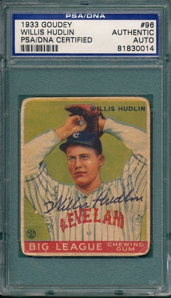 1933 Goudey #96 Willis Hudlin PSA Authentic *Signed*