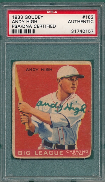 1933 Goudey #182 Andy High PSA Authentic *Signed*