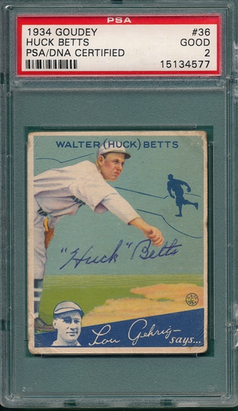 1934 Goudey #36 Huck Betts PSA Authentic *Signed*