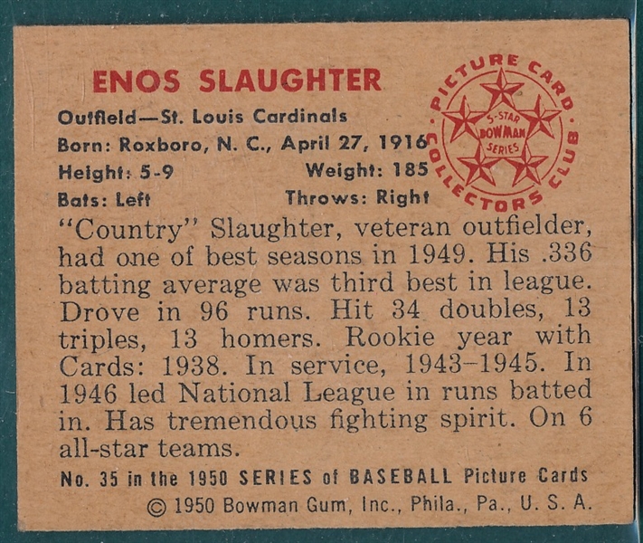 1950 Bowman #35 Enos Slaughter *SP*