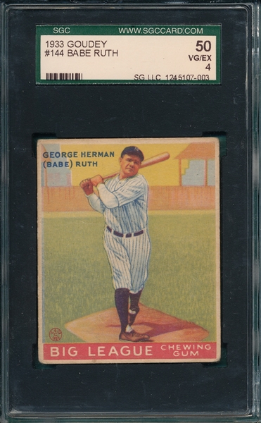 1933 Goudey #144 Babe Ruth SGC 50 