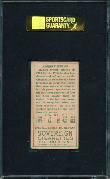 1911 T205 Ewing Sovereign Cigarettes SGC 50
