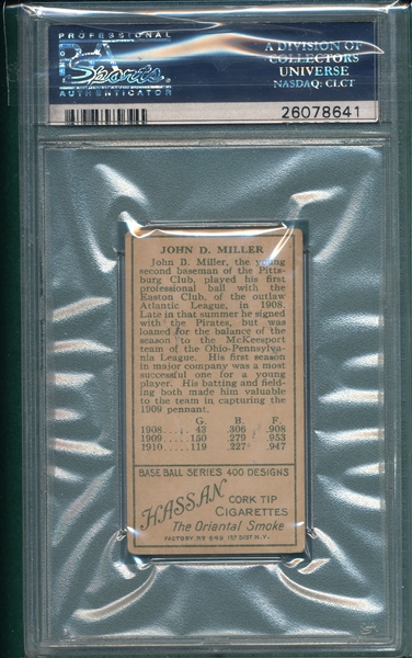 1911 T205 Miller, J. D., Hassan Cigarettes PSA 2