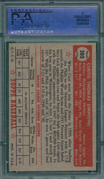 1952 Topps #203 Curt Simmons PSA 8