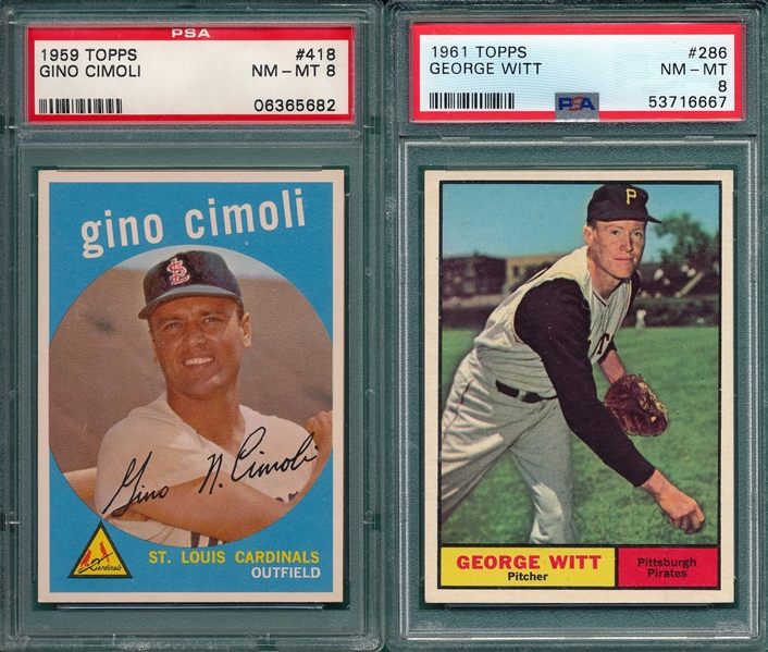 1959 Topps #418 Cimoli & 1961 #286 Witt, Lot of (2), PSA 8