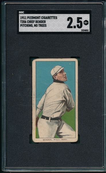 1909-1911 T206 Bender, Pitching, No Trees, Piedmont Cigarettes, SGC 2.5