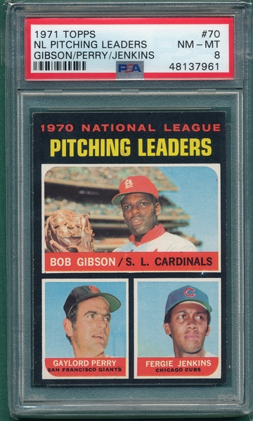 1971 Topps #70 NL Pitching Leaders PSA 8