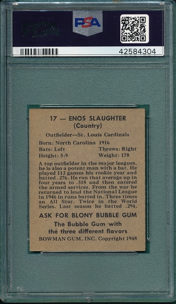 1948 Bowman #17 Enos Slaughter PSA 6 *Rookie*