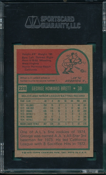 1975 Topps #228 George Brett SGC 84 *Rookie*
