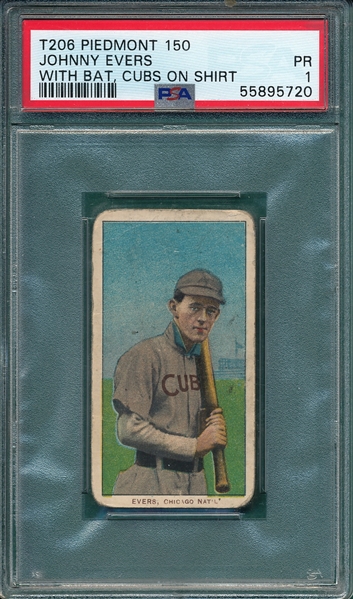 1909-1911 T206 Evers, Cubs On Shirt, Piedmont Cigarettes PSA 1 *150 Series Only*