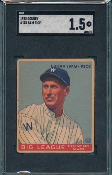 1933 Goudey #134 Sam Rice SGC 1.5