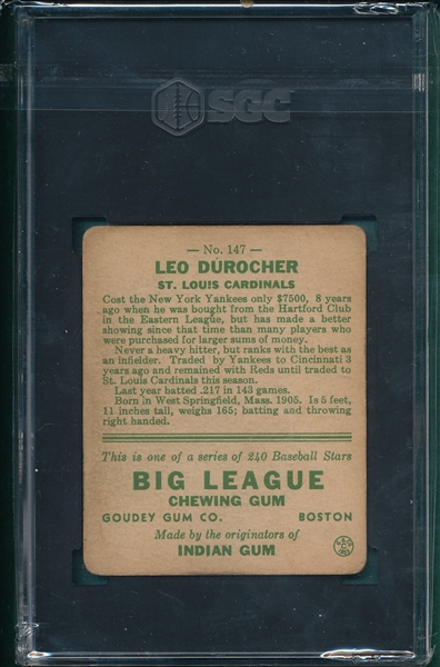 1933 Goudey #147 Leo Durocher SGC 1.5
