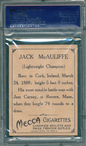 1910 T220 Champions Jack McAuliffe PSA 4 *Silver Border*