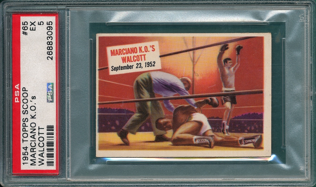 1954 Topps Scoop #65 Marciano KO's Walcott, PSA 5