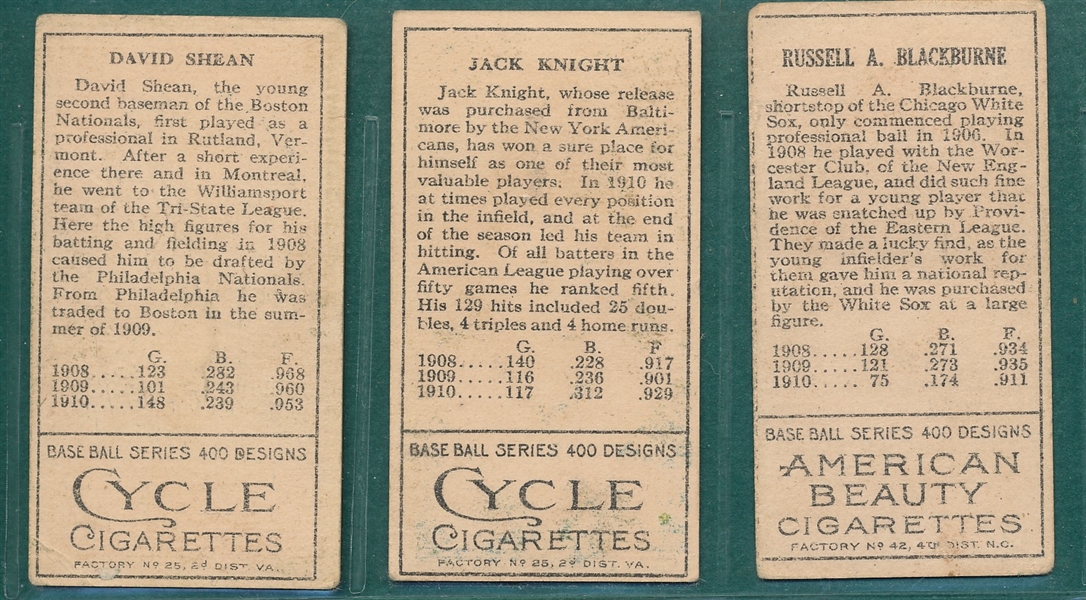 1911 T205 Blackburne, Knight & Shean, Rustlers, Lot of (3), *AB & Cycle*