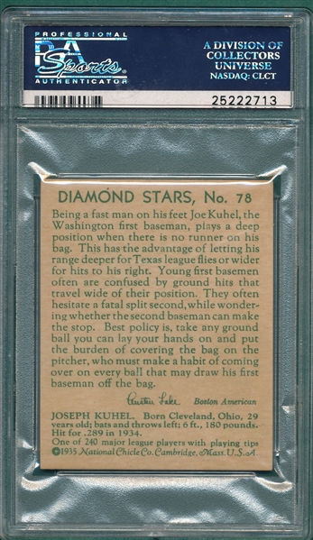 1934-36 Diamond Stars #78 Joe Kuhel PSA 8.5