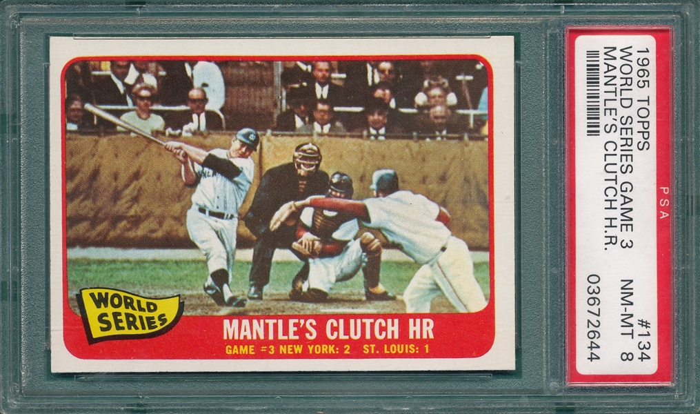 1965 Topps #134 Mantle's Clutch HR PSA 8