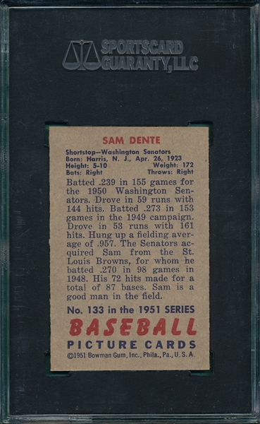 1951 Bowman #133 Sam Dente SGC 92