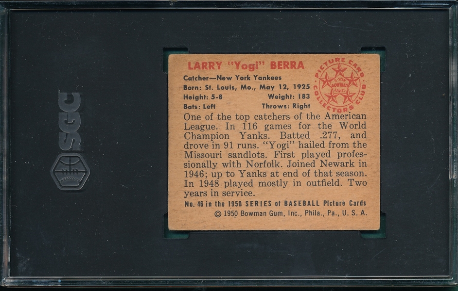 1950 Bowman #46 Yogi Berra SGC 4