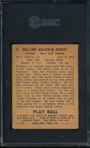 1940 Play Ball #7 Bill Dickey SGC 2.5
