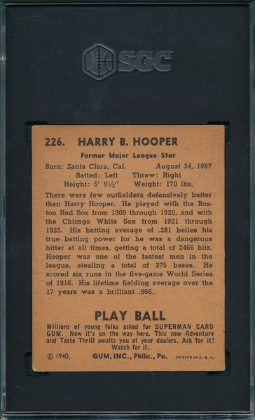 1940 Play Ball #226 Harry Hooper SGC 5