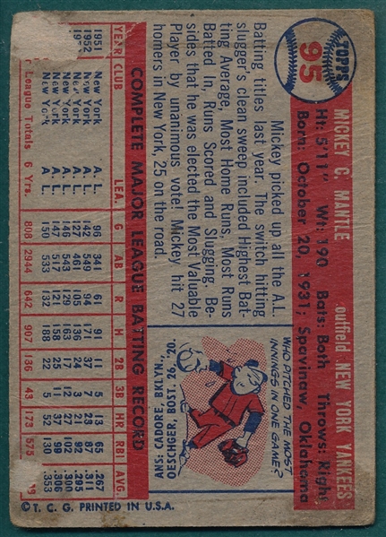 1957 Topps #95 Mickey Mantle (A)