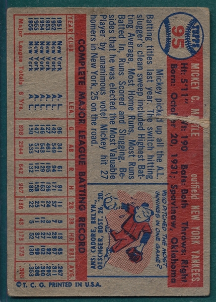 1957 Topps #95 Mickey Mantle (B)