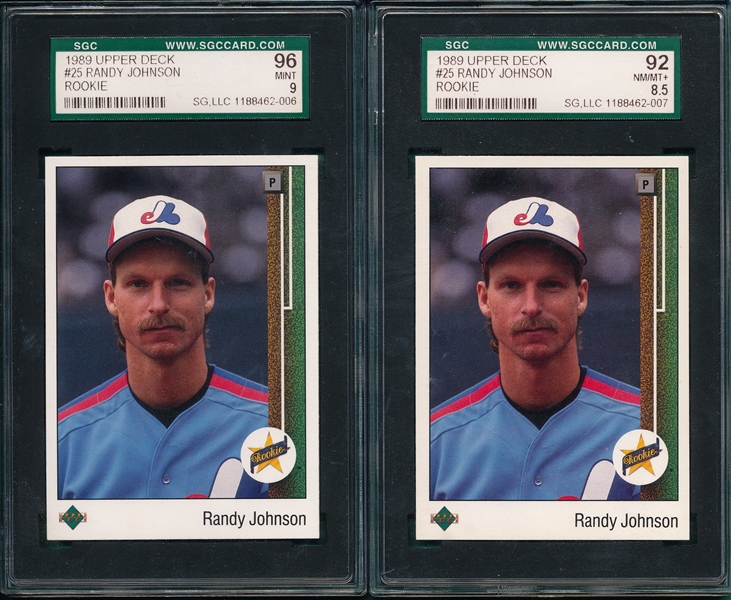 1989 Upper Deck #25 Randy Johnson , Lot of (2), SGC 92 & 96 *MINT* *Rookie*
