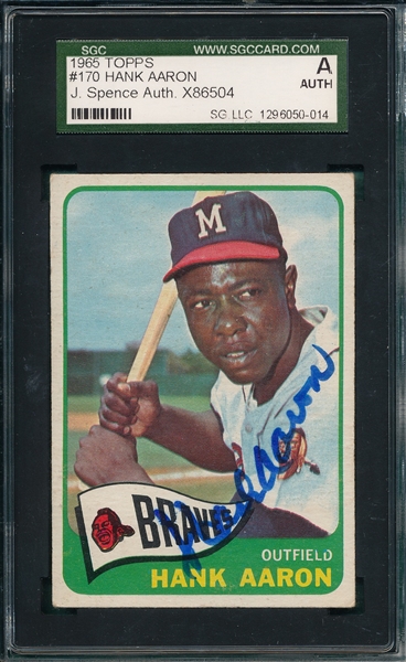 1965 Topps #170 Hank Aaron, Signed, SGC Authentic *Autographed*