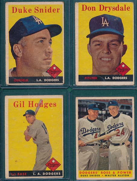 1958 Topps Dodgers HOFers, Lot of (4) W/ Drysdale & Snider