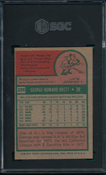 1975 Topps #228 George Brett SGC 7 *Rookie*