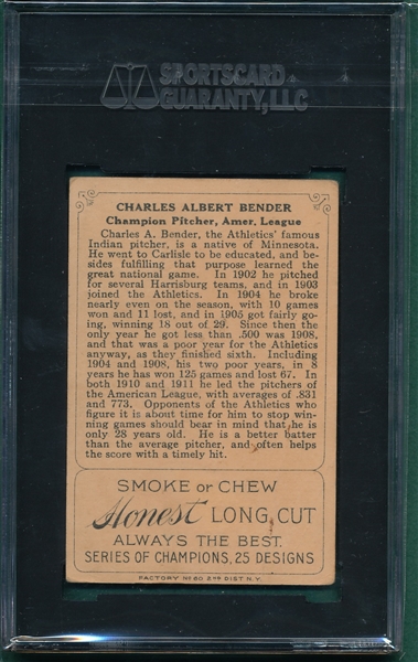 1912 T227 Chief Bender Honest Long Cut SGC 35