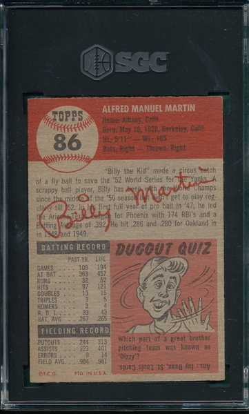 1953 Topps #86 Billy Martin SGC 4.5