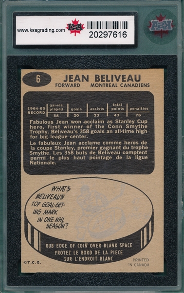 1965 Topps Hockey #6 Jean Beliveau 