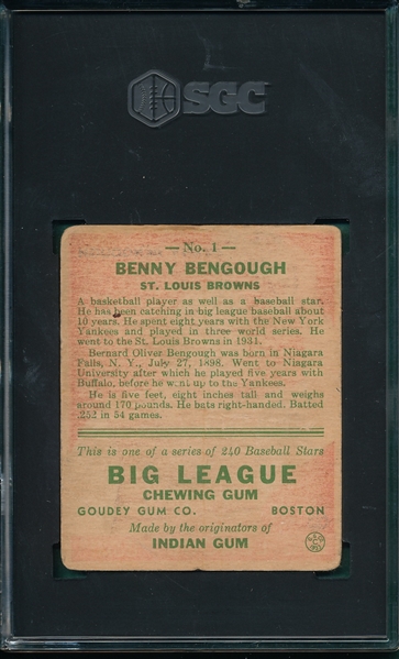 1933 Goudey 1 Benny Bengough, SGC 1