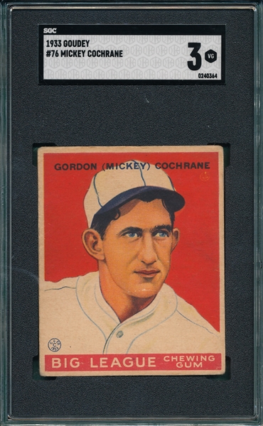 1933 Goudey #76 Mickey Cochrane SGC 3
