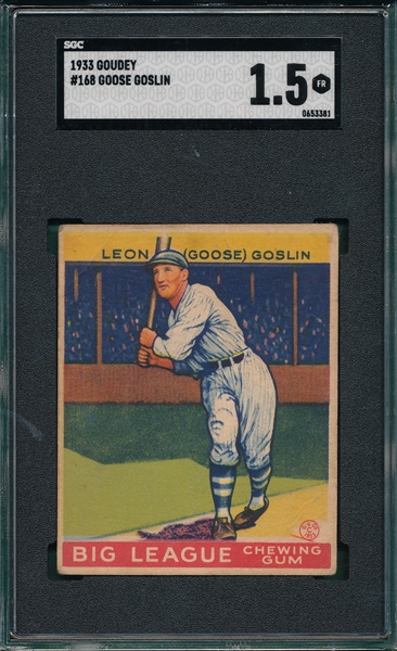 1933 Goudey #168 Goose Goslin SGC 1.5