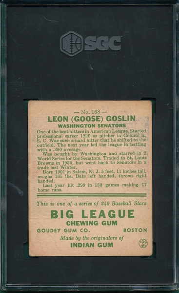 1933 Goudey #168 Goose Goslin SGC 1.5